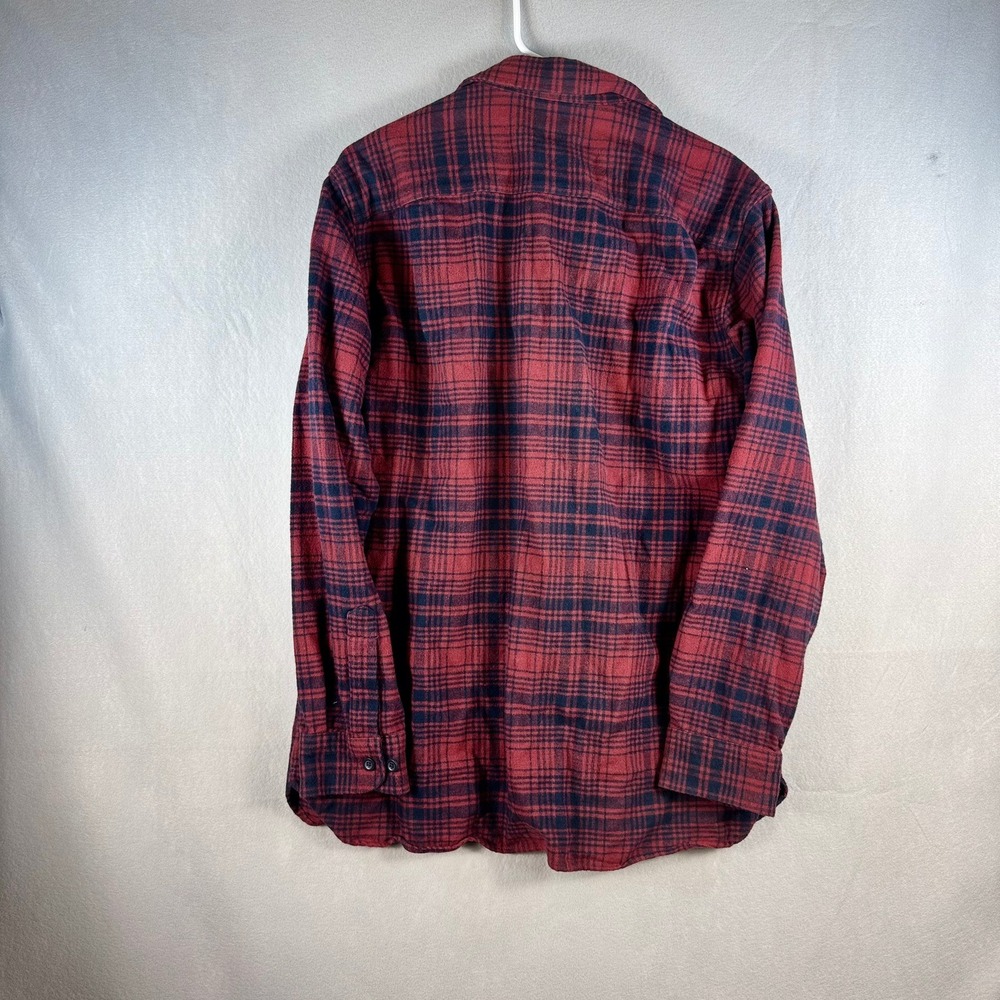 LL Bean Mens Slightly Fitted Flannel Shirt Red Navy Blue Plaid Large 512313 - Picture 2 of 6